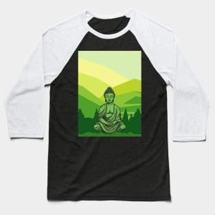 Vibrant Green and Yellow Mountain Buddha Graphic Baseball T-Shirt